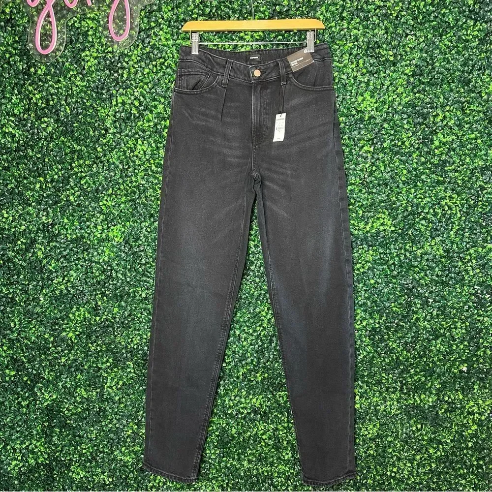 NWT Express Off Black Mid Rise Tapered Relaxed Denim Jeans Size 4R